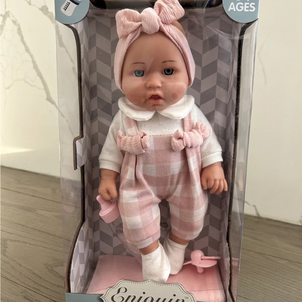 Enjoyin 12'' Baby Doll in Gift Box with Pink Cloths, Pacifier, 13''x13''